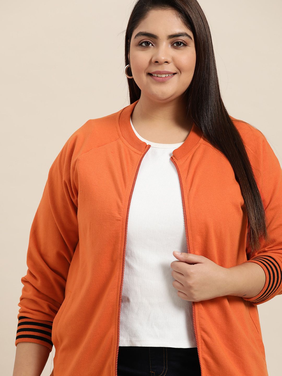 Sztori Women Plus Size Rust Orange Solid Sweatshirt Price in India