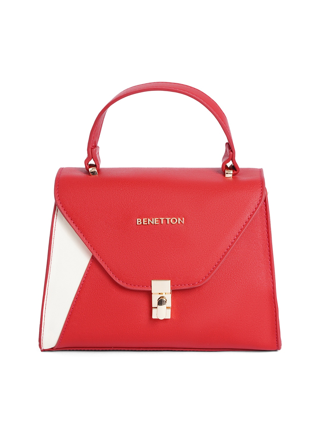 United Colors of Benetton Red & White Colourblocked Satchel Price in India