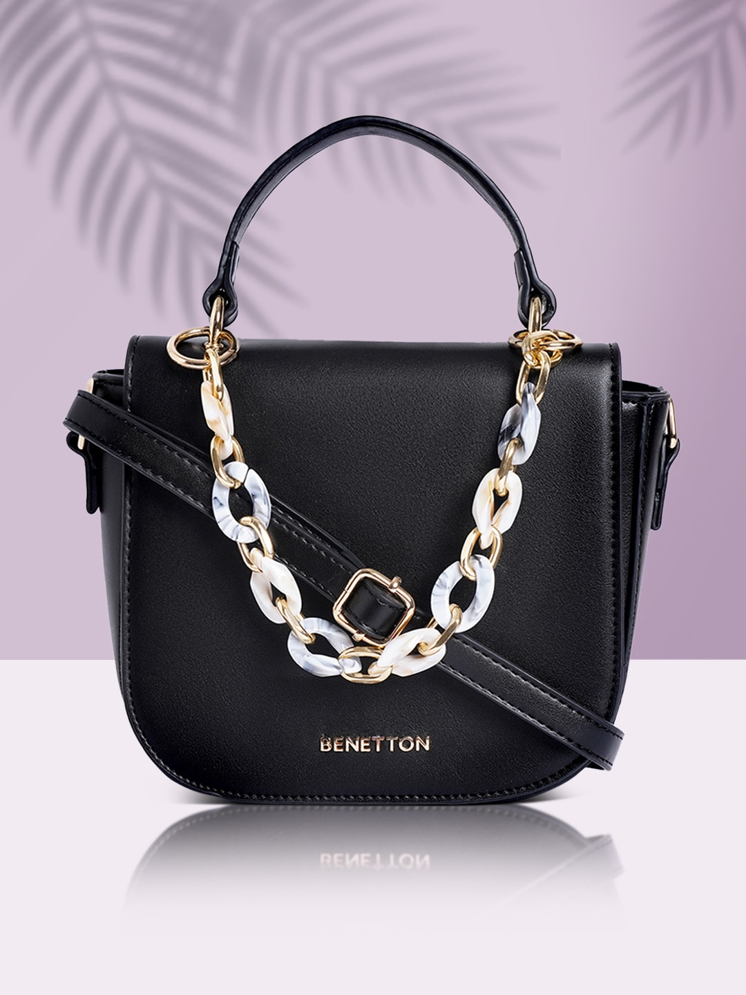 United Colors of Benetton Black Solid Satchel Price in India