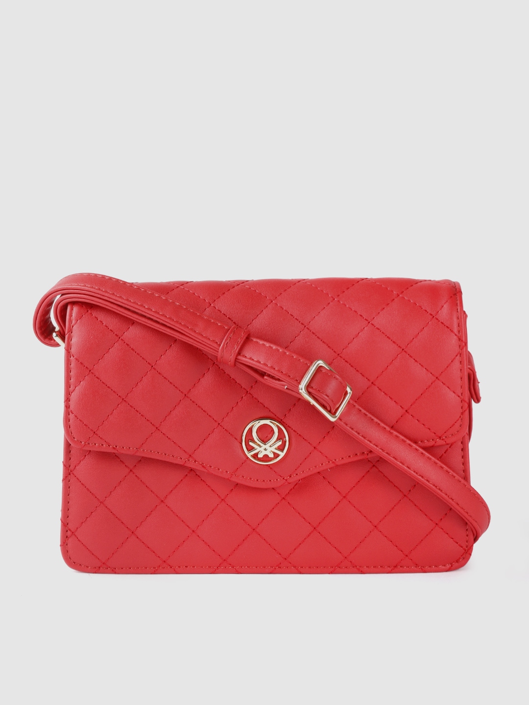 United Colors of Benetton Red Quilted Structured Sling Bag Price in India