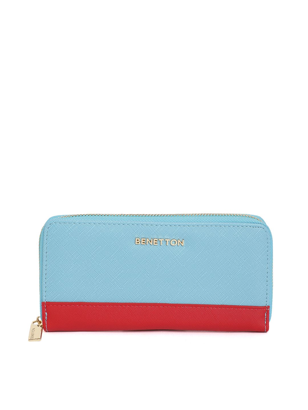 United Colors of Benetton Women Blue & Red Colourblocked Zip Around Wallet Price in India