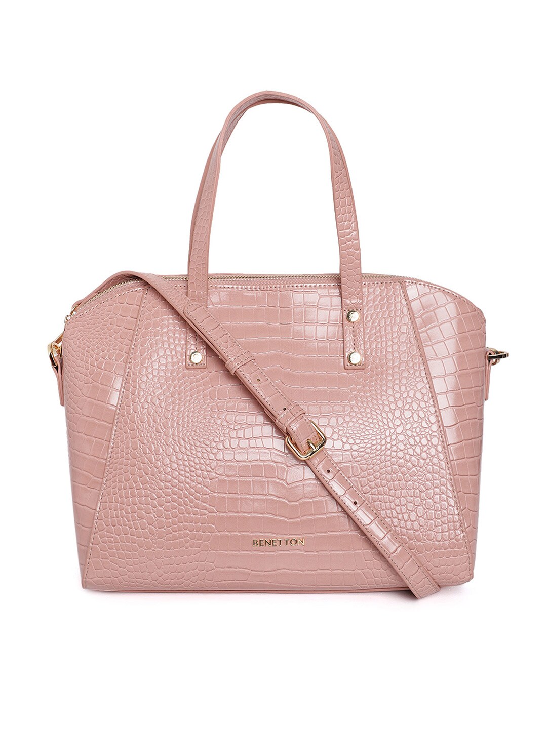 United Colors of Benetton Pink Animal Textured Handheld Bag Price in India
