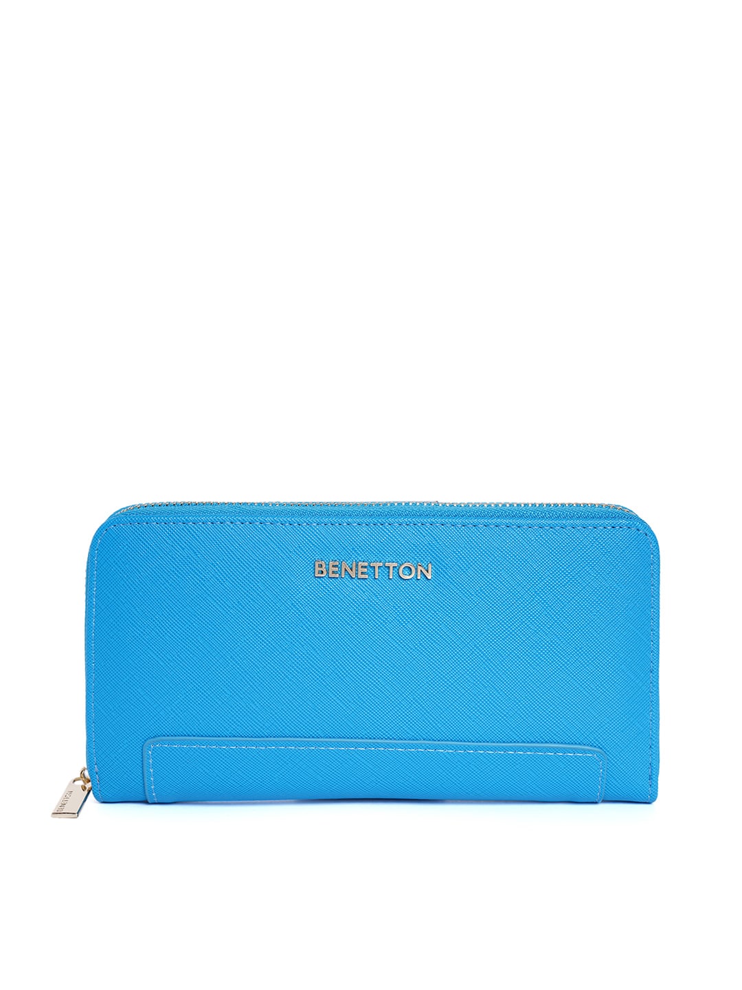 United Colors of Benetton Women Blue Solid Synthetic Leather Zip Around Wallet Price in India