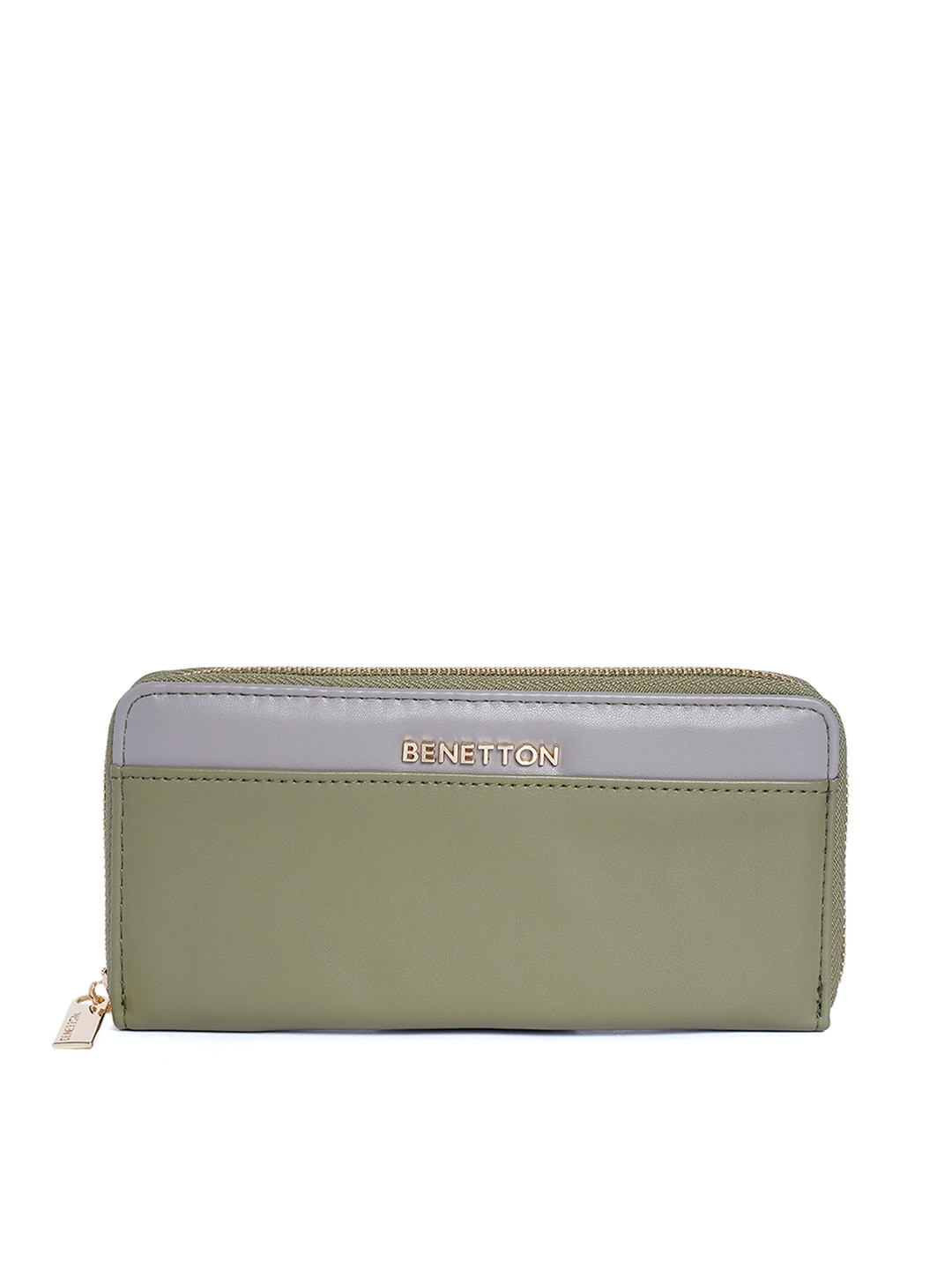 United Colors of Benetton Olive Green Solid Zip Around Wallet Price in India