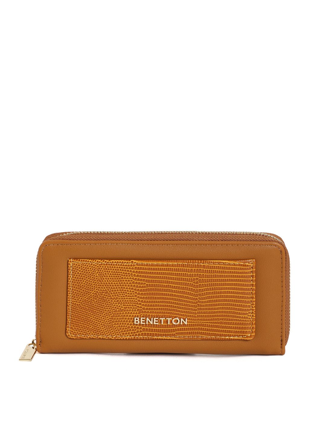 United Colors of Benetton Women Brown Solid Applique Synthetic Leather Zip Around Wallet Price in India