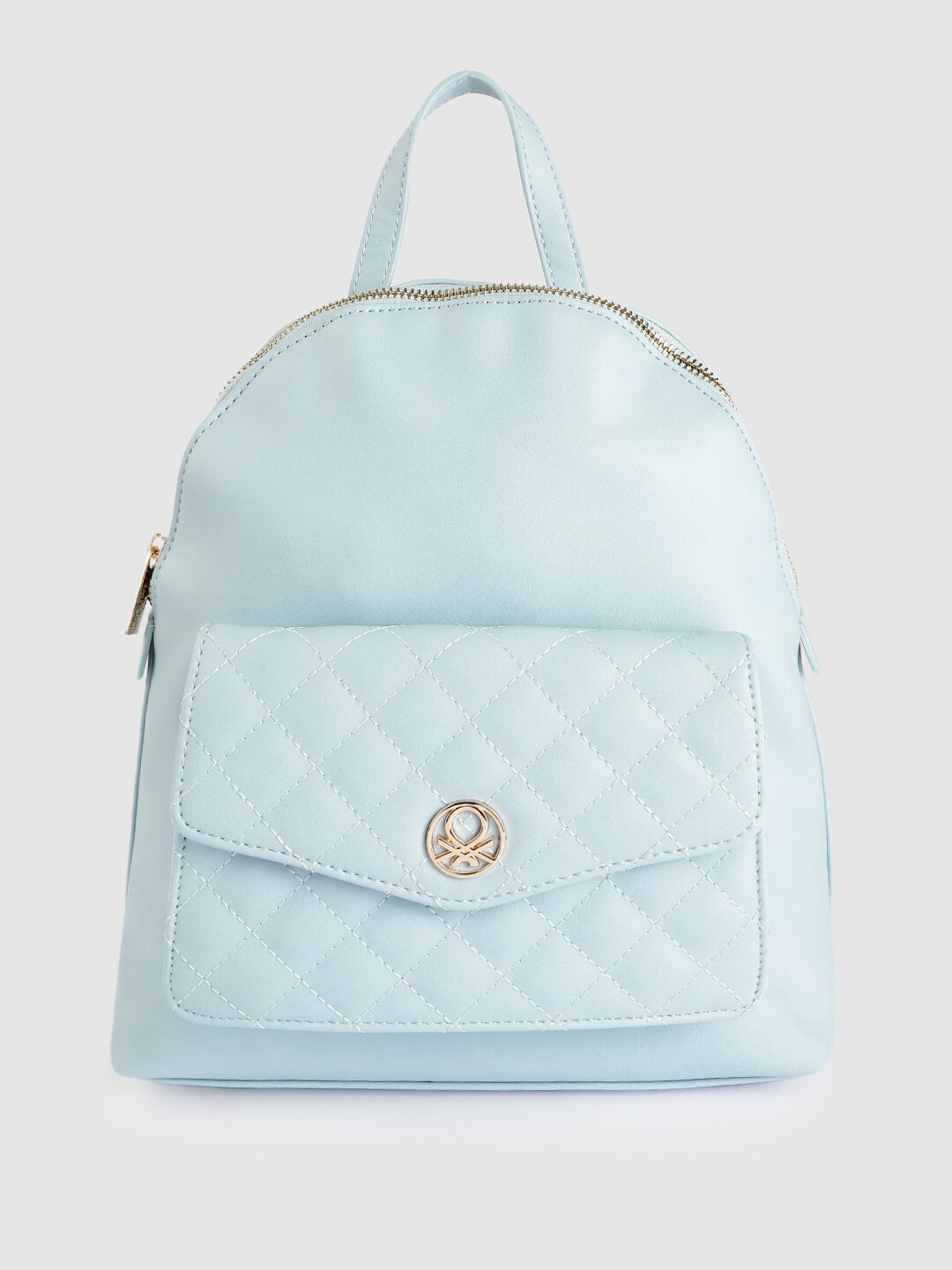 United Colors of Benetton Women Blue Solid Backpack with Quilted Detail Price in India