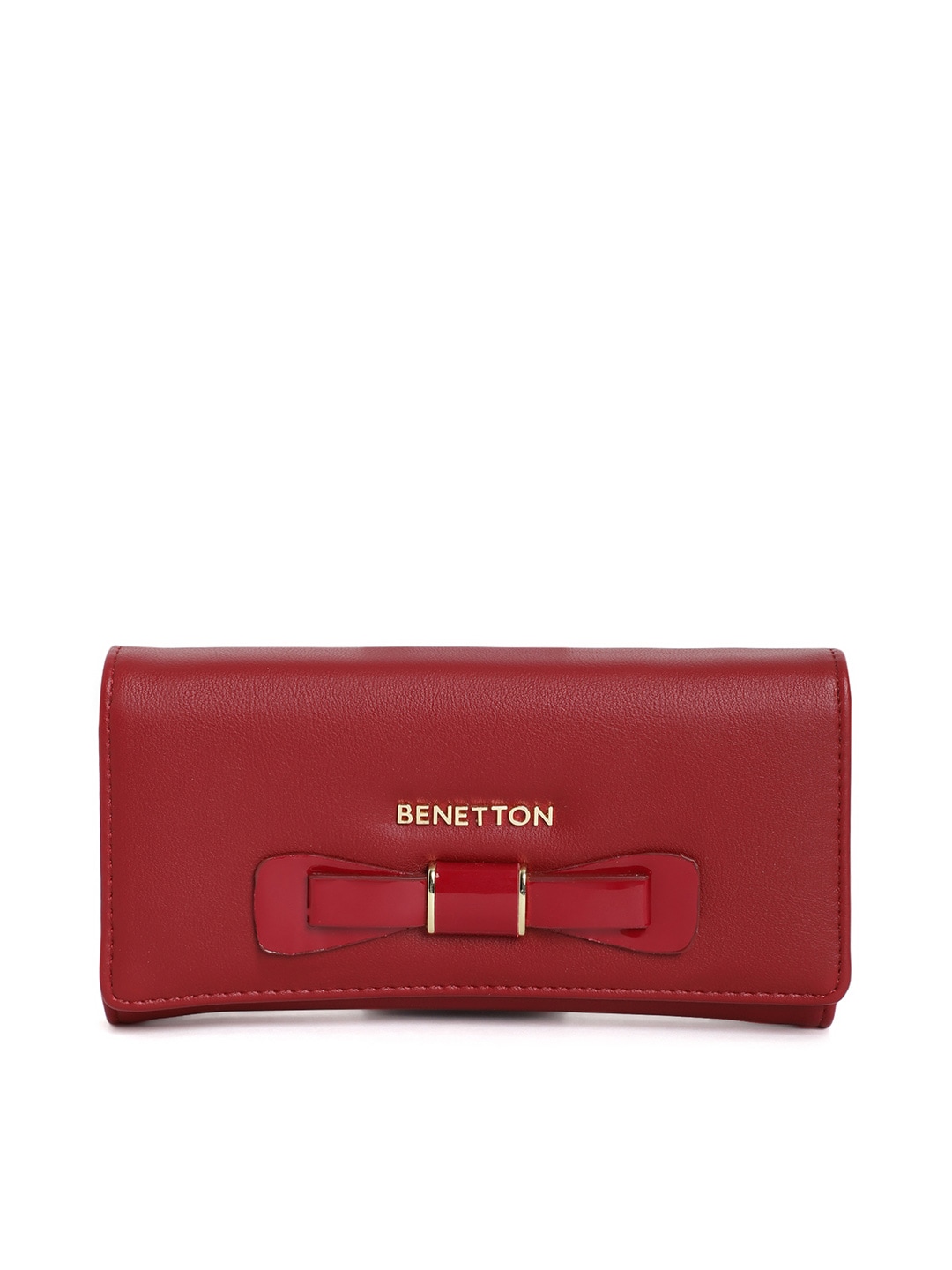 United Colors of Benetton Women Red Solid Bow Detail Two Fold Wallet Price in India