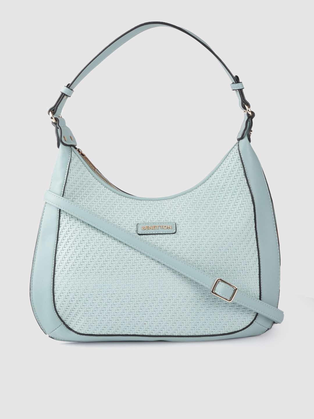 United Colors of Benetton Sea Green Basketweave Textured Strcutured Shoulder Bag Price in India