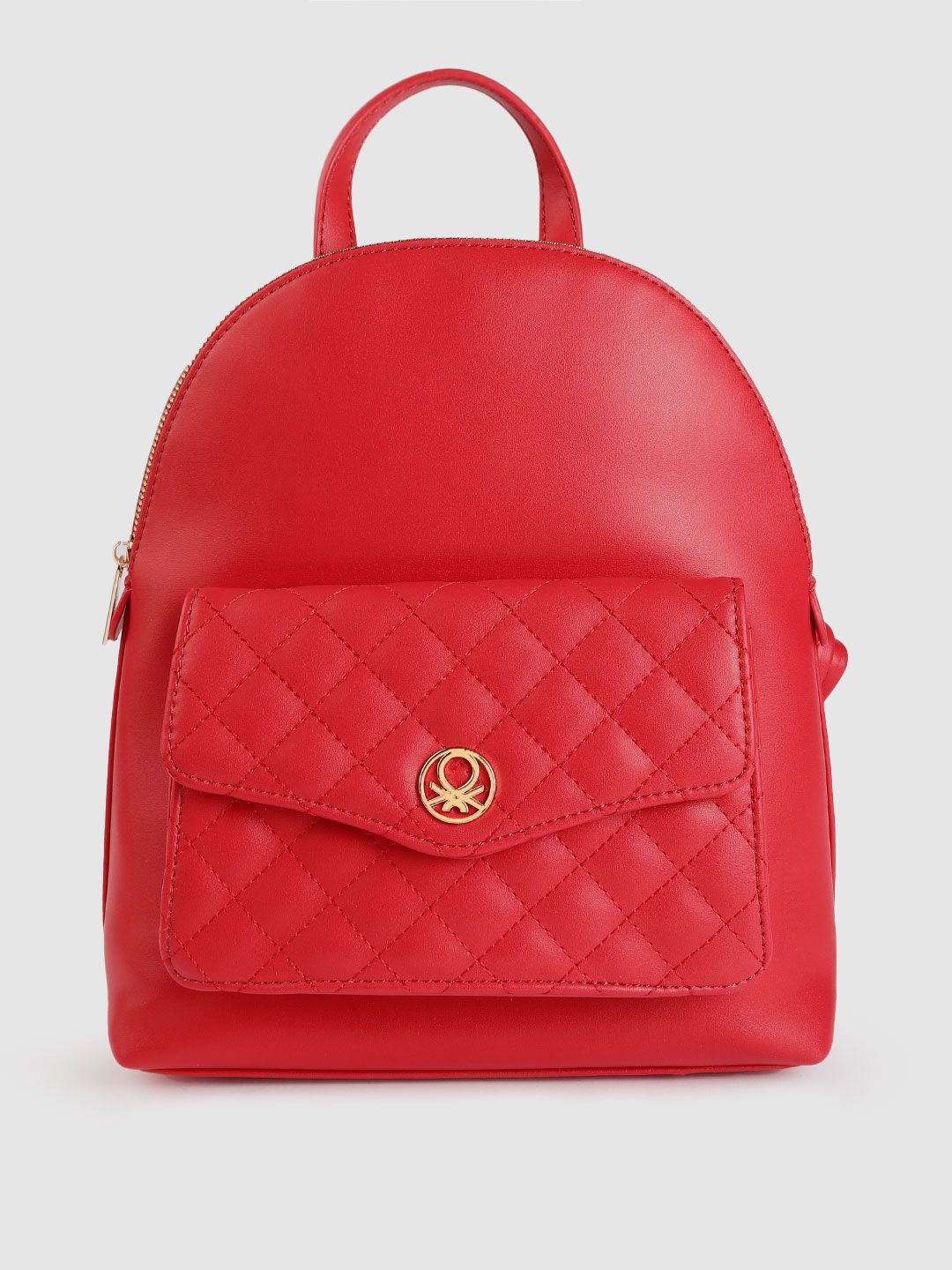 United Colors of Benetton Women Red Solid Backpack with Quilted Detail Price in India