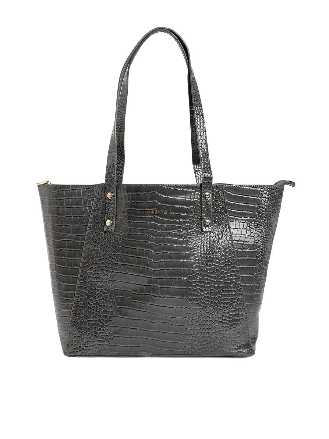 United Colors of Benetton Charcoal Animal Textured Structured Shoulder Bag Price in India