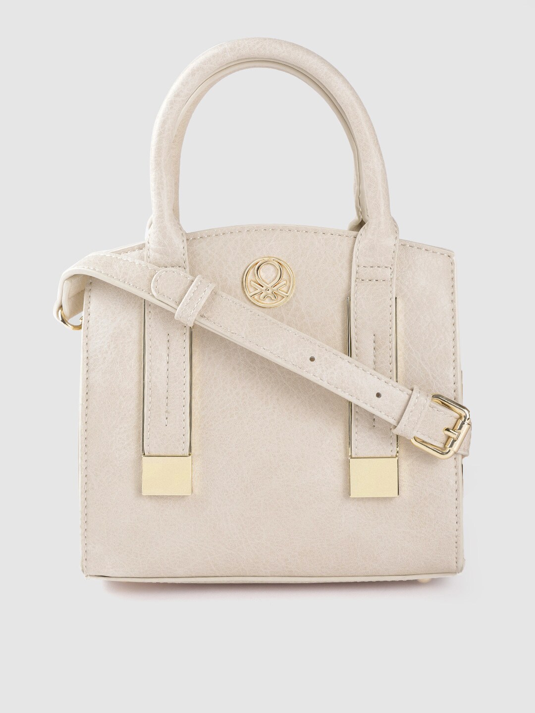 United Colors of Benetton Cream-Coloured Textured Structured Handheld Bag Price in India