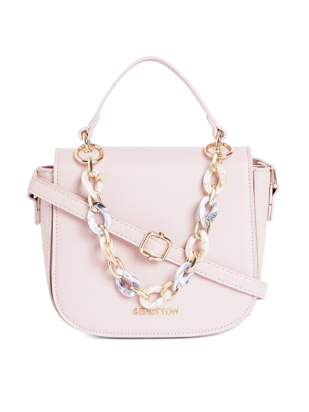 United Colors of Benetton Pink Structured Handheld Bag Price in India