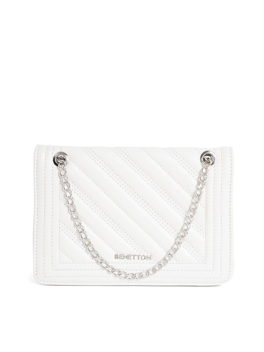 United Colors of Benetton White Textured Structured Handheld Bag Price in India