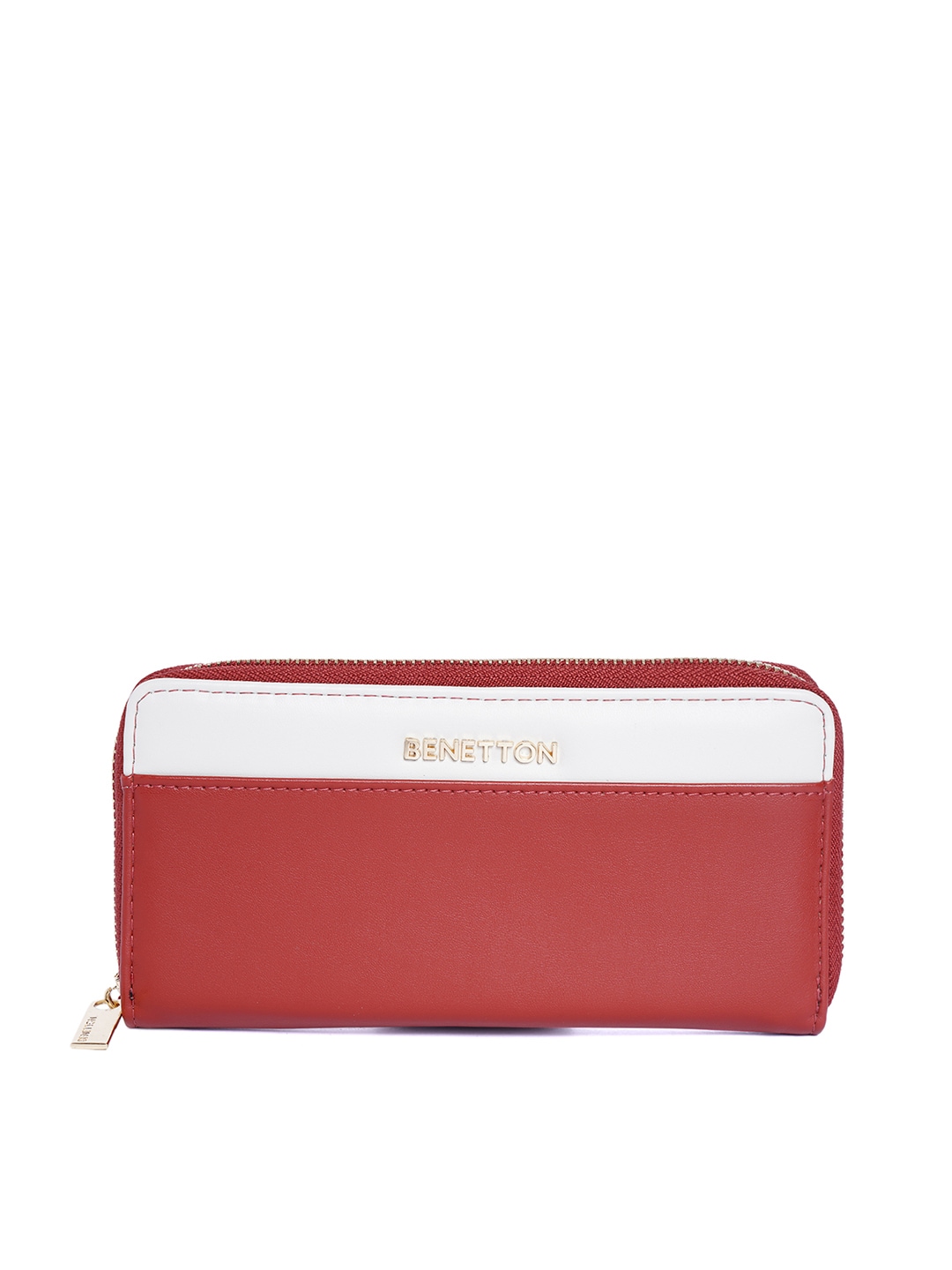 United Colors of Benetton Women Red & White Colourblocked Zip Around Wallet Price in India