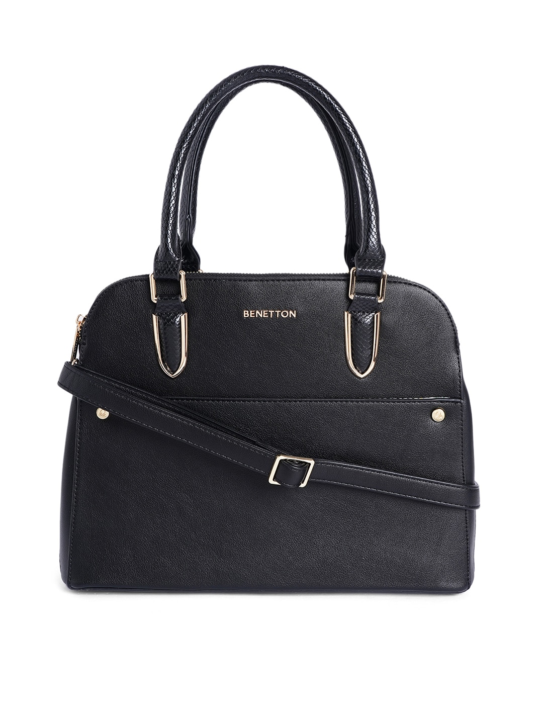 United Colors of Benetton Black Structured Satchel Price in India