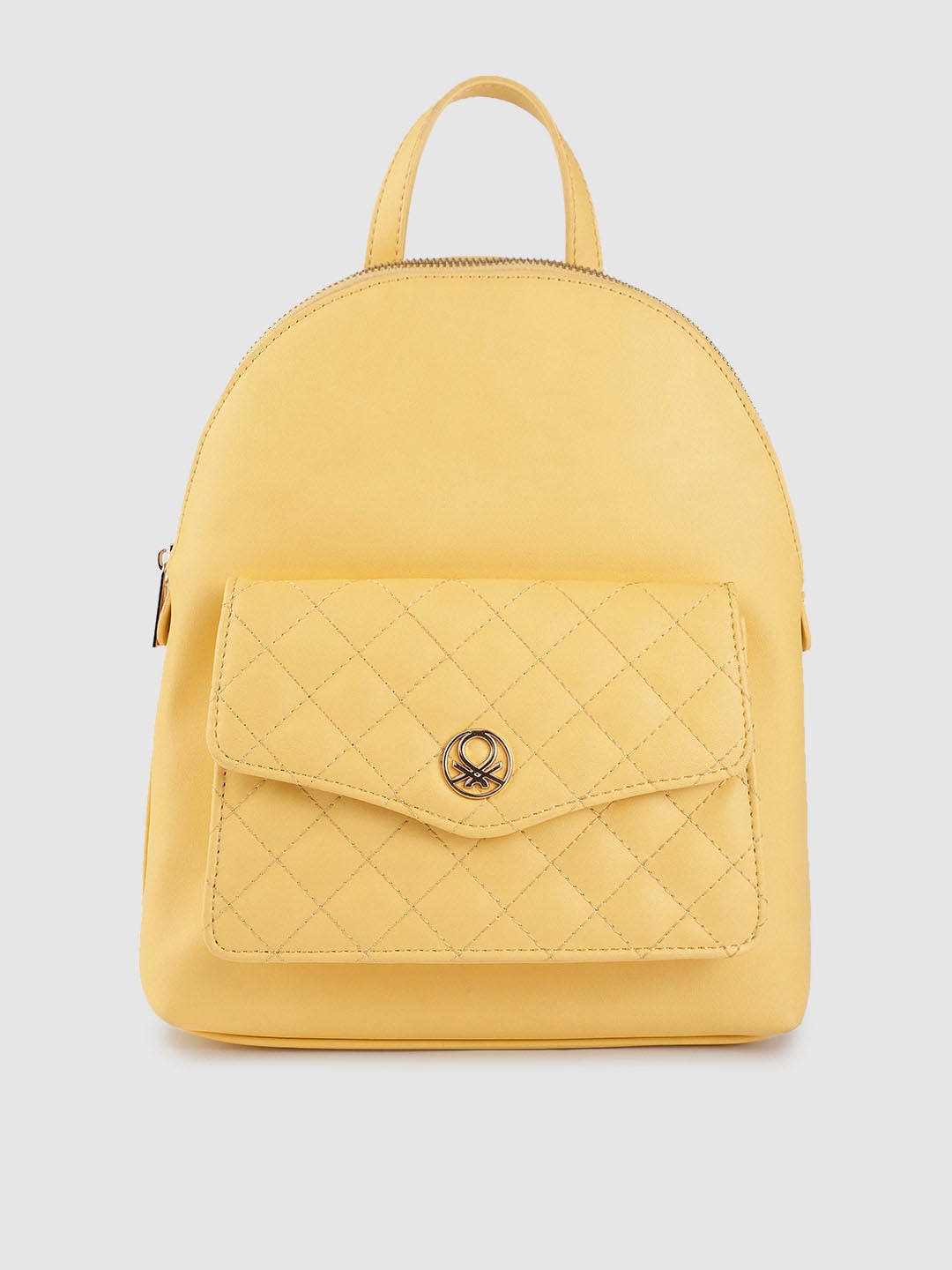 United Colors of Benetton Women Yellow Solid Backpack with Quilted Detail Price in India