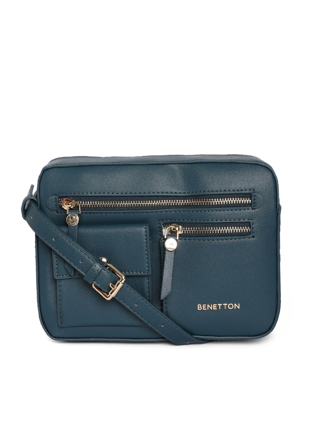 United Colors of Benetton Teal Green Solid Sling Bag Price in India
