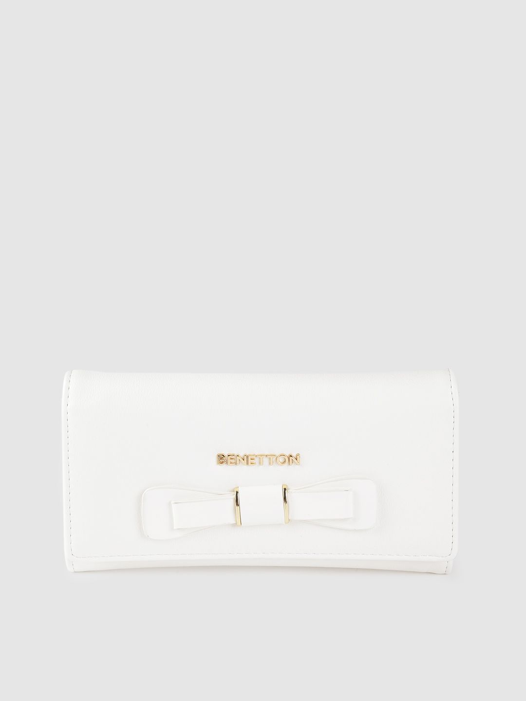 United Colors of Benetton Women White Solid Two Fold Wallet with Bow Detail Price in India
