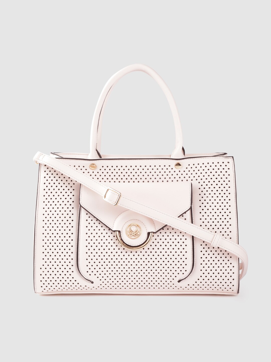 United Colors of Benetton Light Pink Laser Cut Structured Handheld Bag Price in India