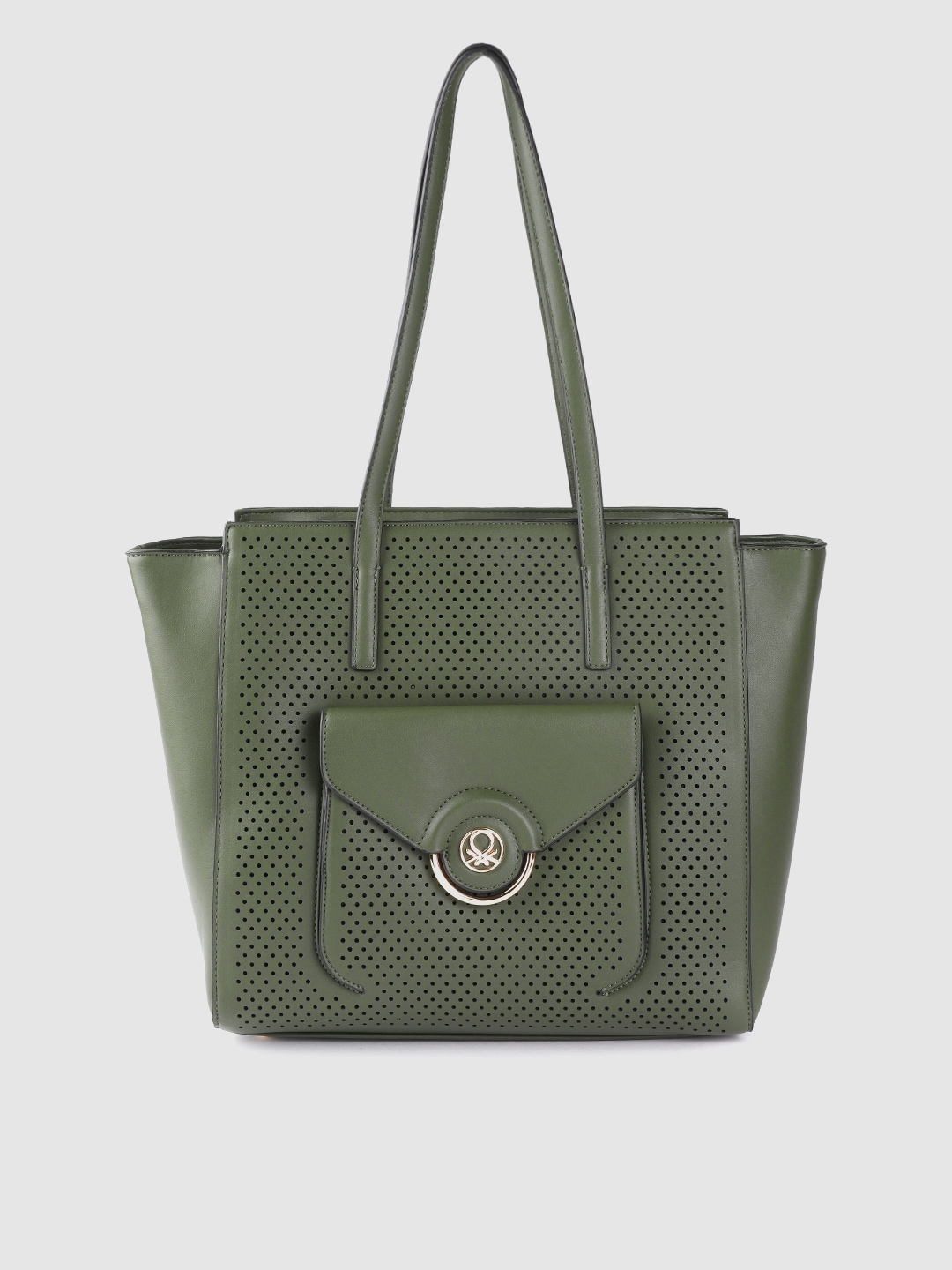 United Colors of Benetton Olive Green Laser Cut Swagger Shoulder Bag Price in India