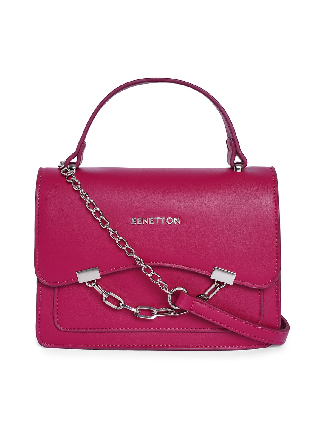 United Colors of Benetton Pink Solid Satchel Price in India