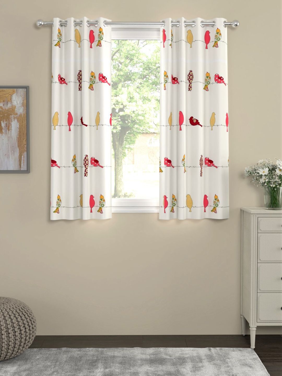URBAN SPACE White & Pink Set of 2 Window Curtains Price in India