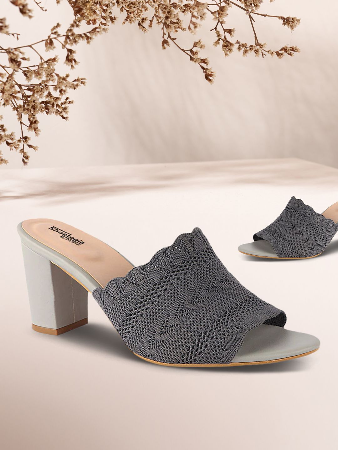 Shoetopia Women Grey Woven Design Mules Price in India