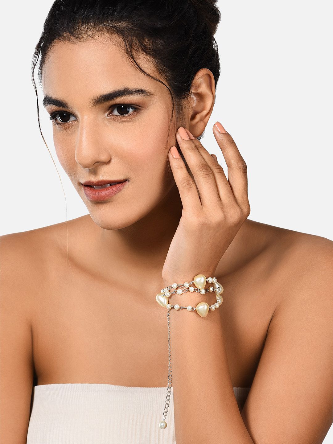 Zaveri Pearls White Silver-Plated Beaded Multistrand Bracelet Price in India