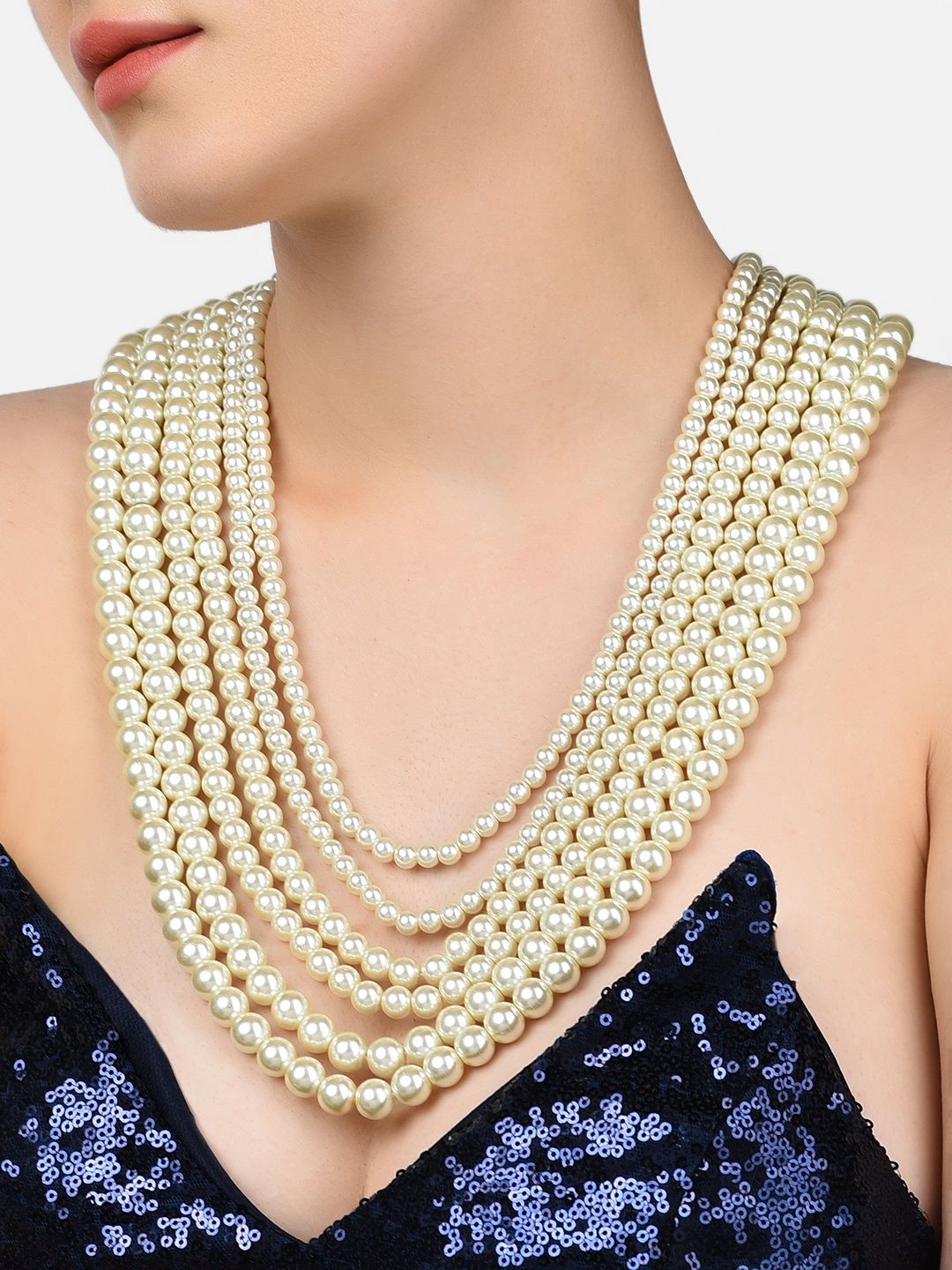 Zaveri Pearls White Gold-Plated Pearls Layered Necklace Price in India