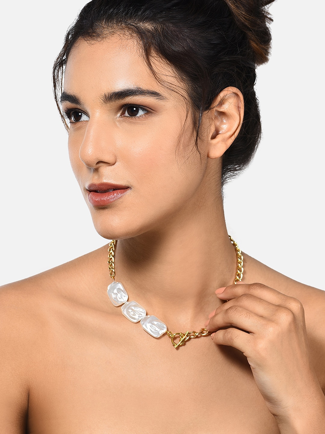 Zaveri Pearls Gold-Plated & White Pearl Necklace Price in India