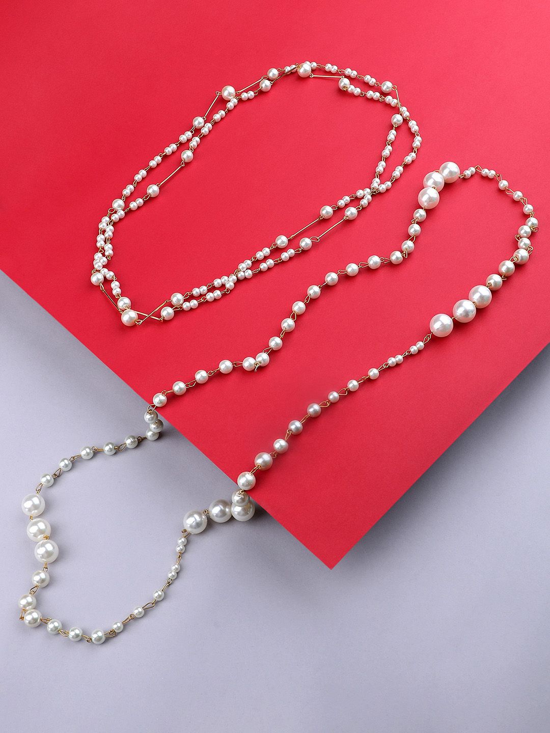 Zaveri Pearls Set of 2 Long Pearls Necklace Price in India