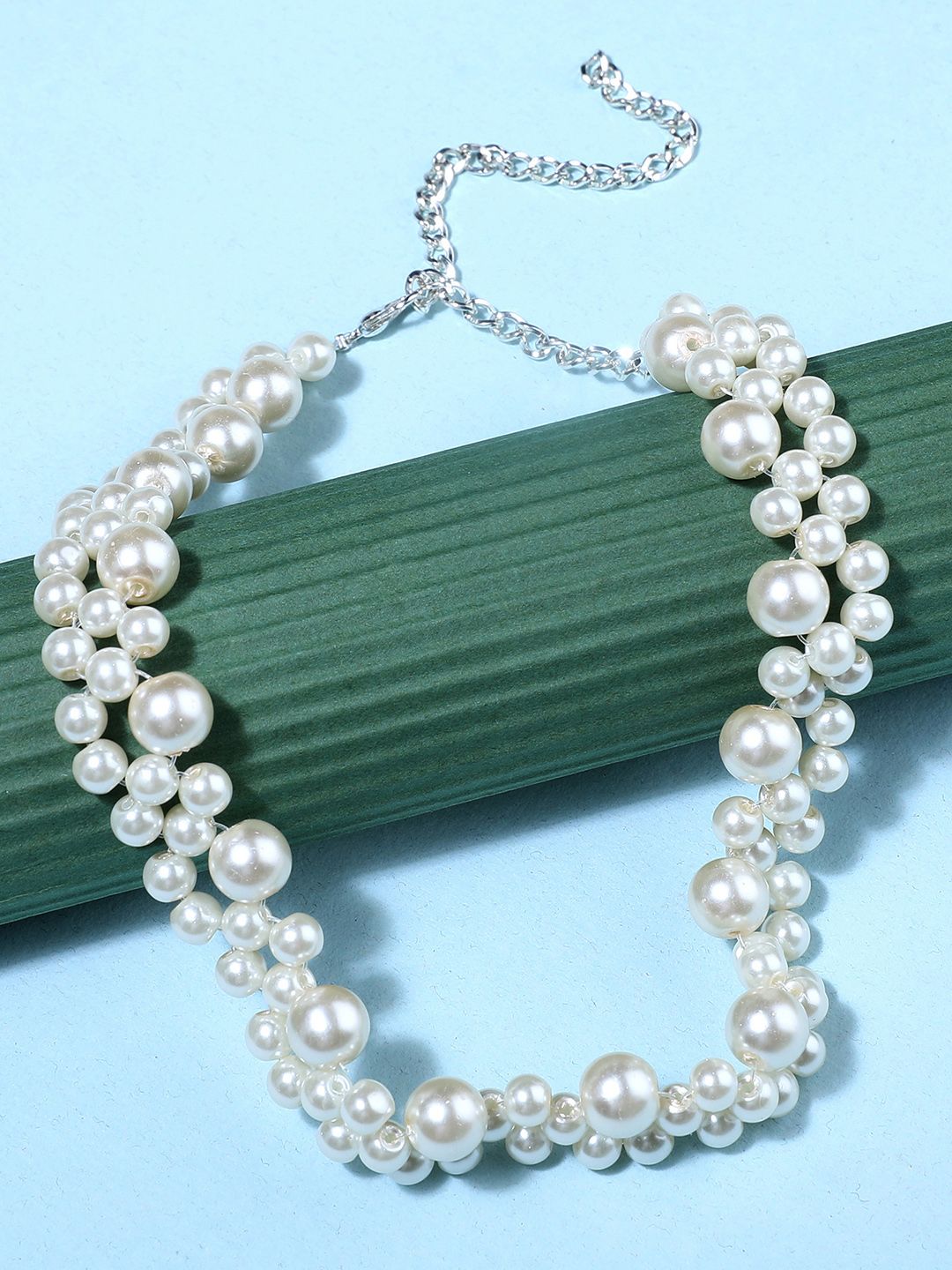 Zaveri Pearls Silver-Plated & White Contemporary Pearls Necklace Price in India