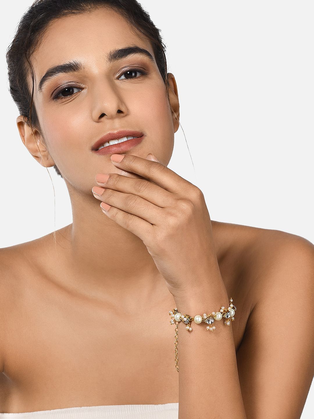 Zaveri Pearls White Gold-Plated Stones & Beads Embellished Wraparound Bracelet Price in India
