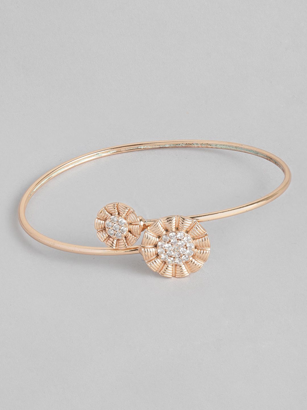 Zaveri Pearls Rose Gold-Plated White Cubic Zirconia Flowers Bangle-Style Bracelet Price in India