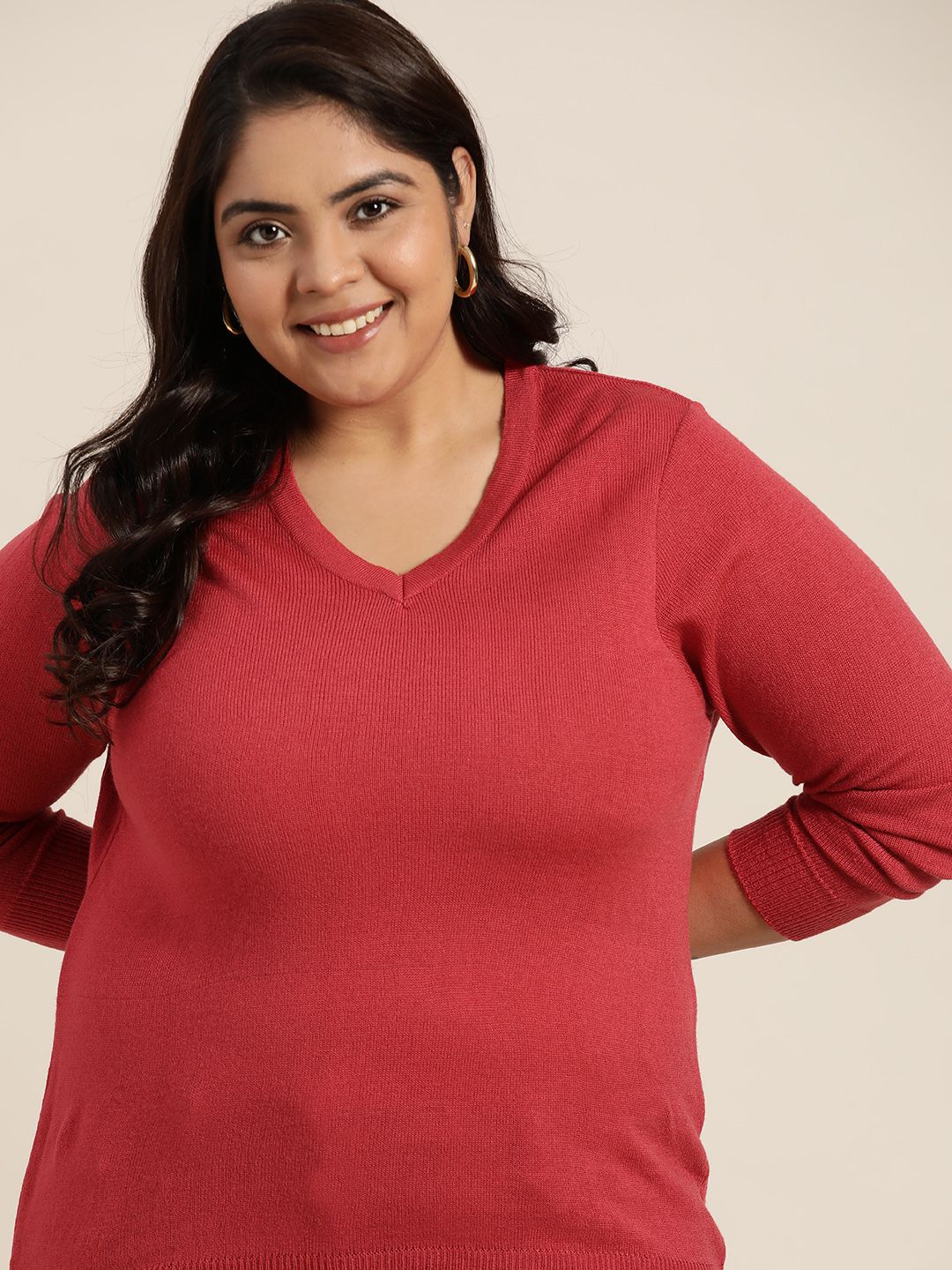 Sztori Women Plus Size Pink Solid Pullover Price in India