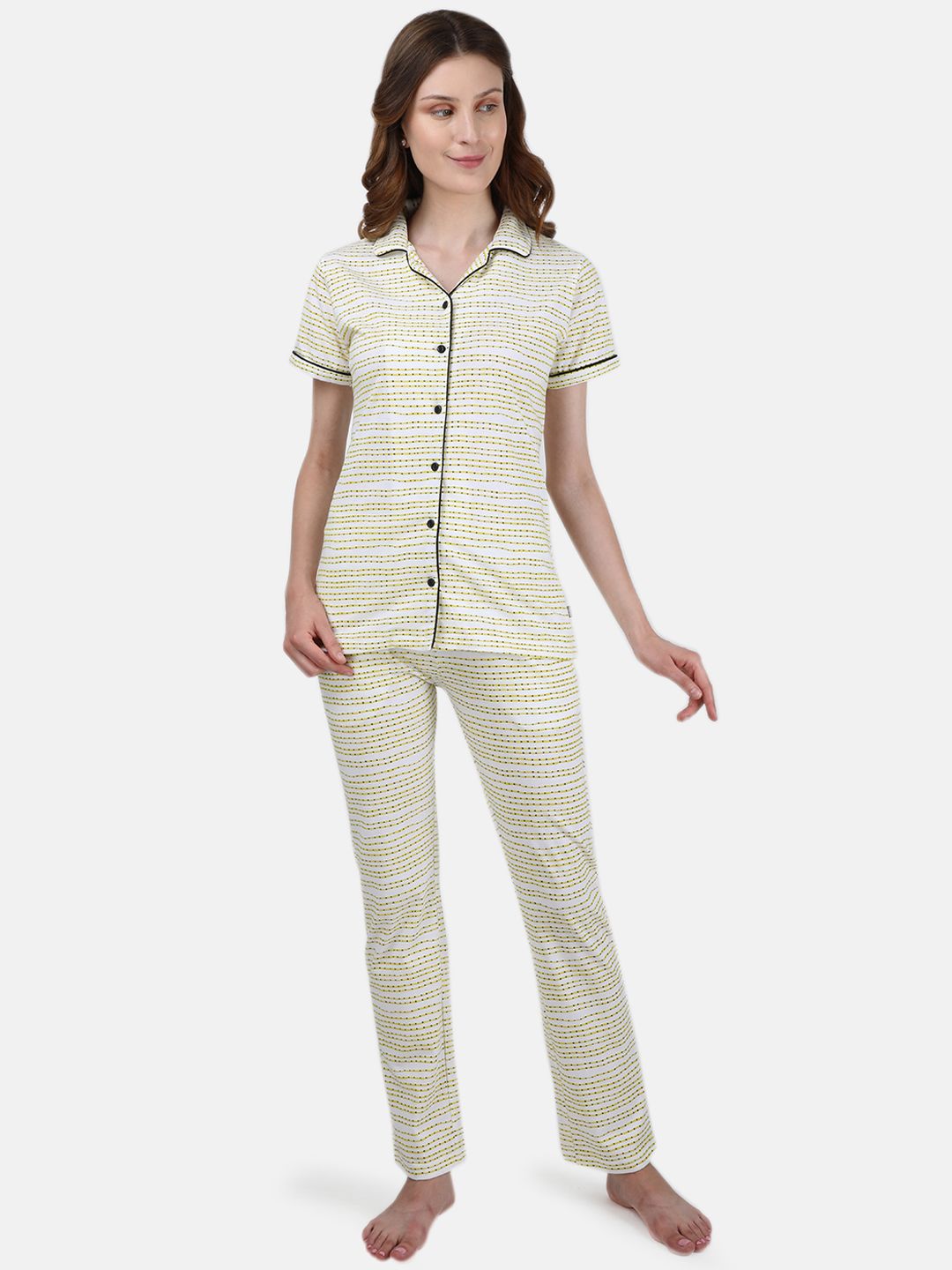 Monte Carlo Women White & Yellow Striped Night suit Price in India