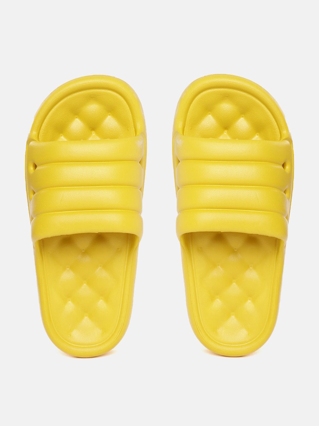 Carlton London sports Women Mustard Yellow Quilted Sliders Price in India