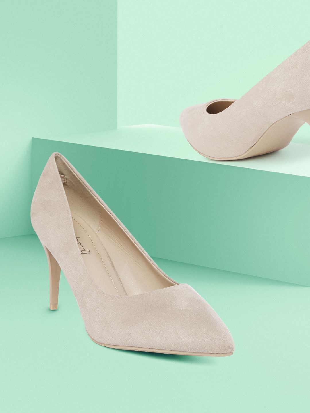 DressBerry Light Beige Solid Suede Finish Formal Pumps