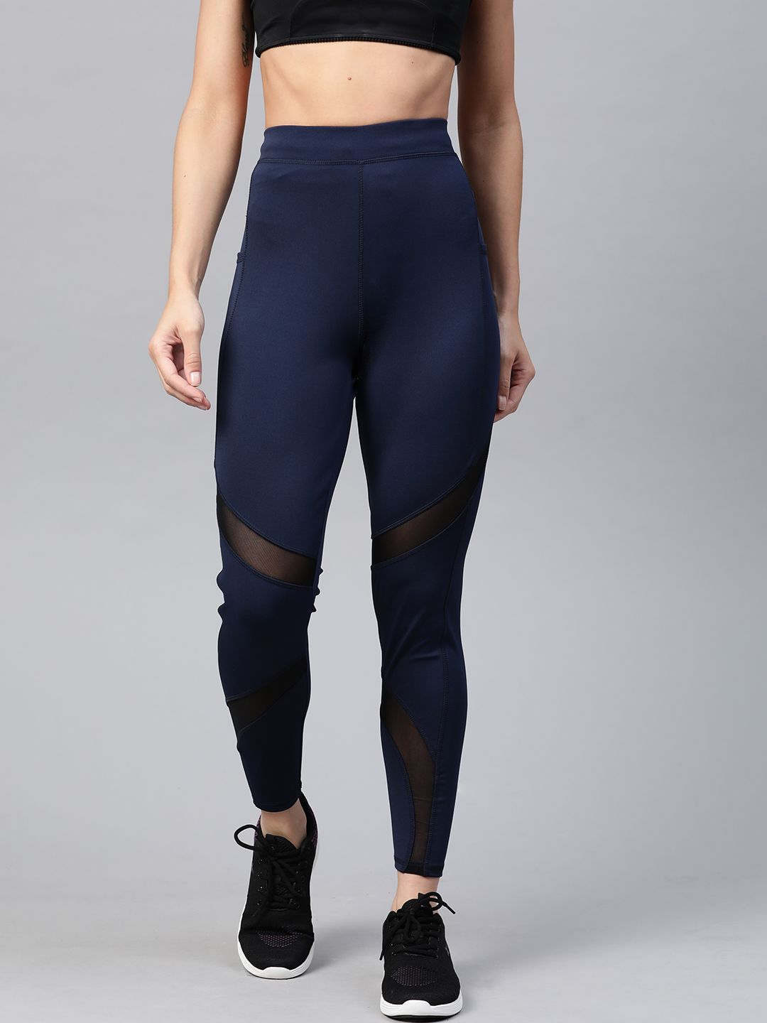 M7 by Metronaut Women Navy Blue High-Rise Solid Training Tights Price in India