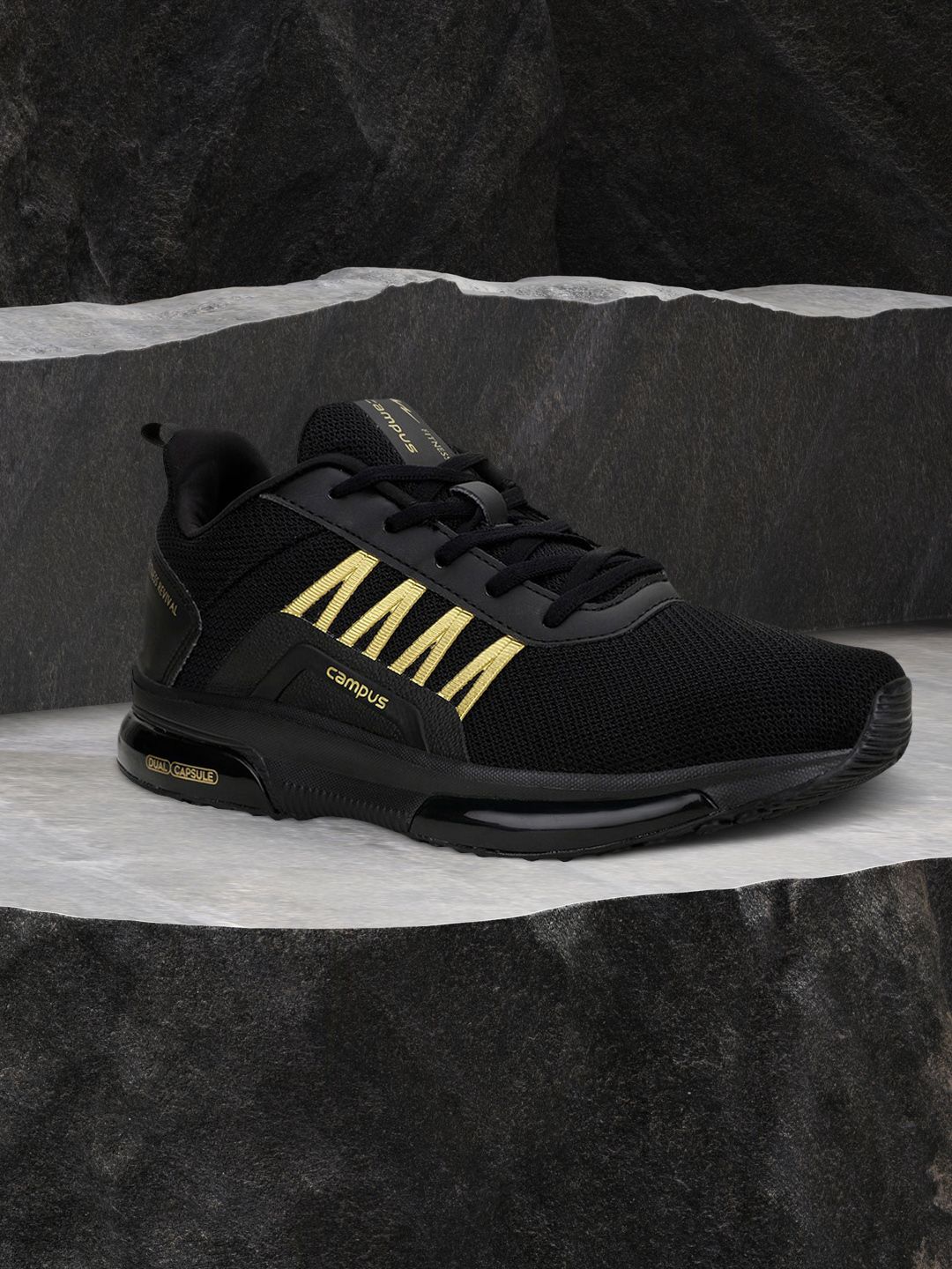 Campus Men BRAZIL PRO Black Mesh Road Running Shoes