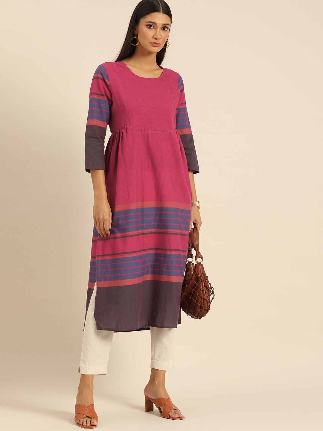 Anouk Women Magenta & Blue Printed Quirky Kurta Price in India