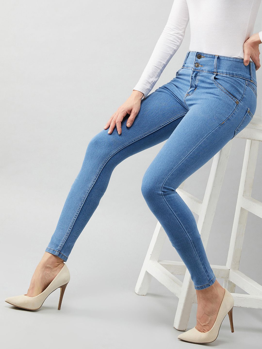 DOLCE CRUDO Women Blue Skinny Fit High-Rise Stretchable Jeans Price in India