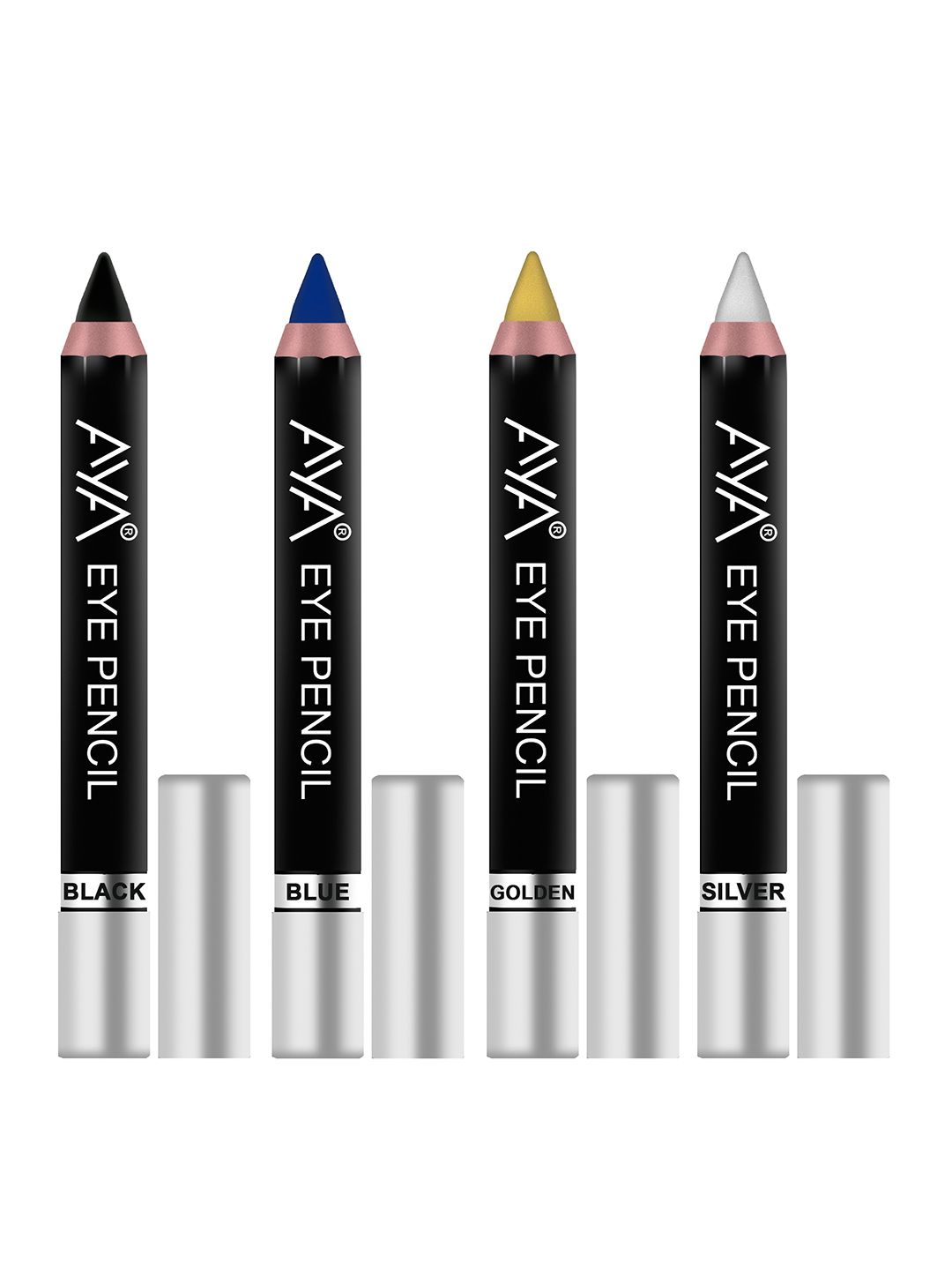 AYA Set of 4 Eye Liner Kajal Pencil - Black, Blue, Golden, Silver Price in India