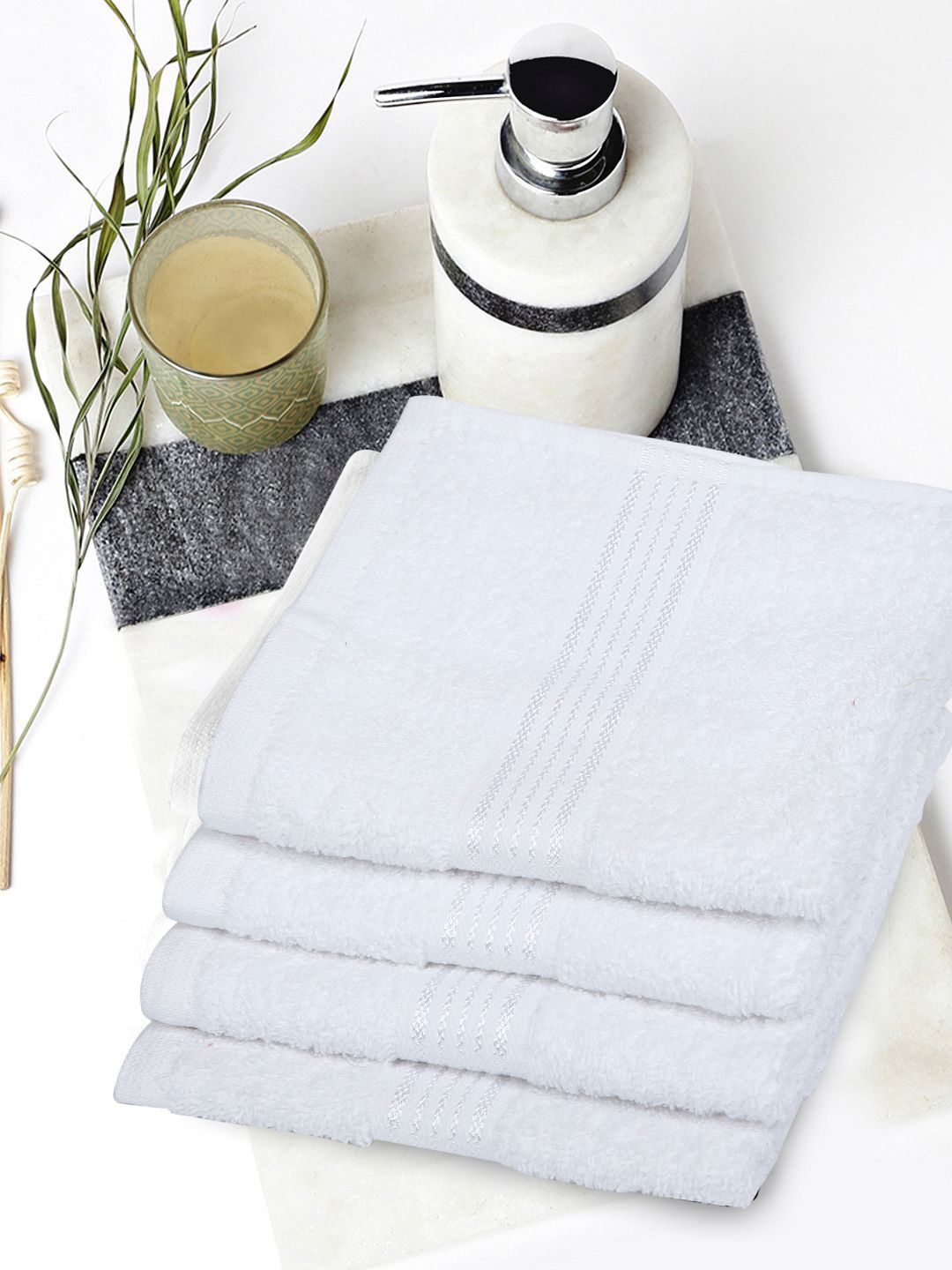 KOPA LORENA Unisex Set Of 4 Solid 380 GSM Pure Cotton Super-Soft Terry Face Towels
