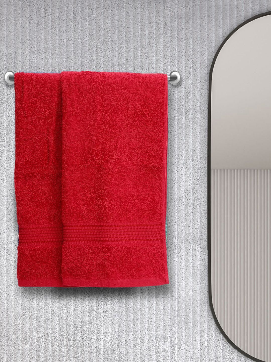 BIANCA Set Of 2 Red Solid 380 GSM 100% Cotton Lorena Super-Soft Terry Hand Towels Price in India