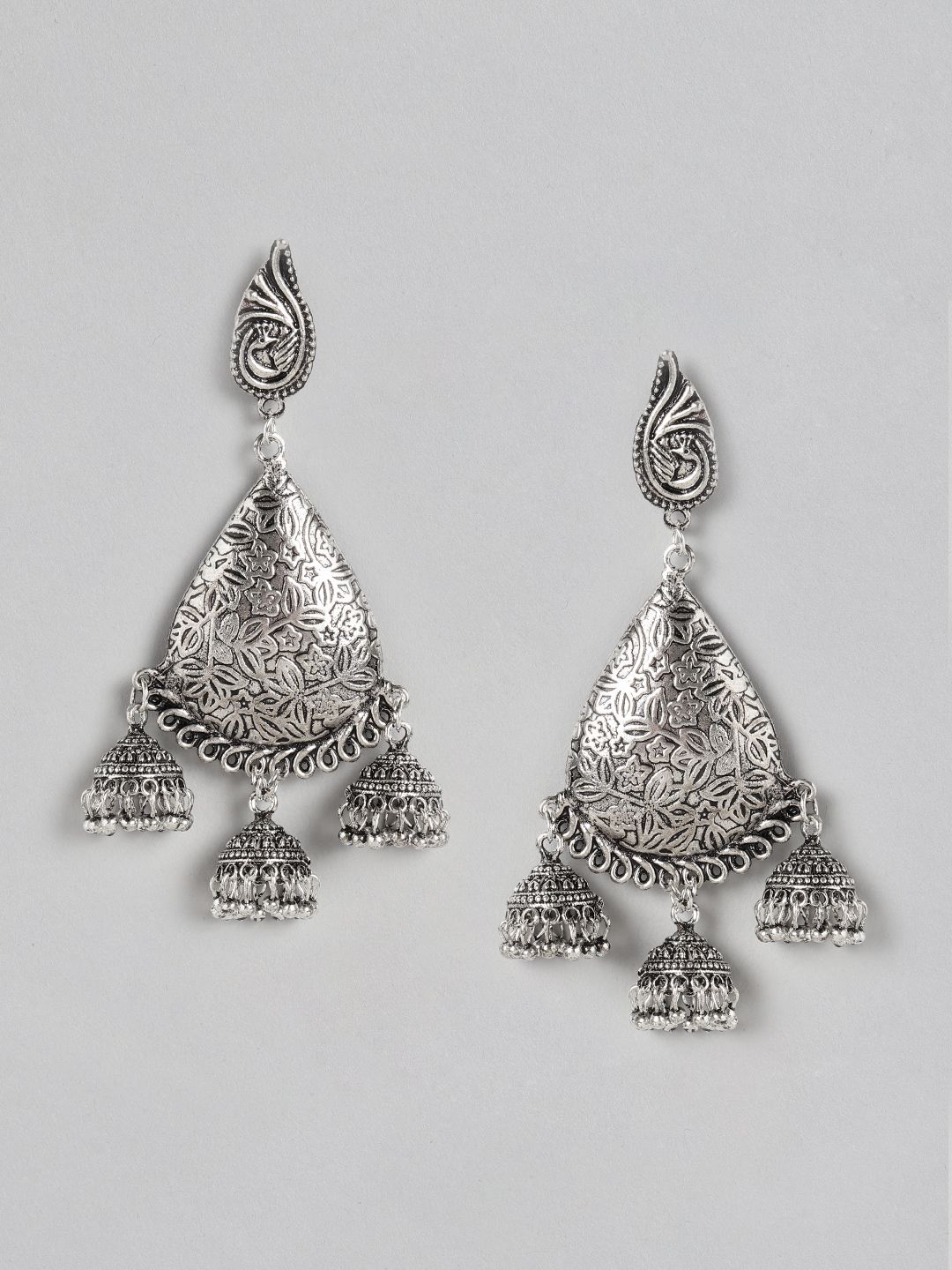 Anouk Oxidised Silver-Plated Teardrop Shaped Drop Earrings Price in India