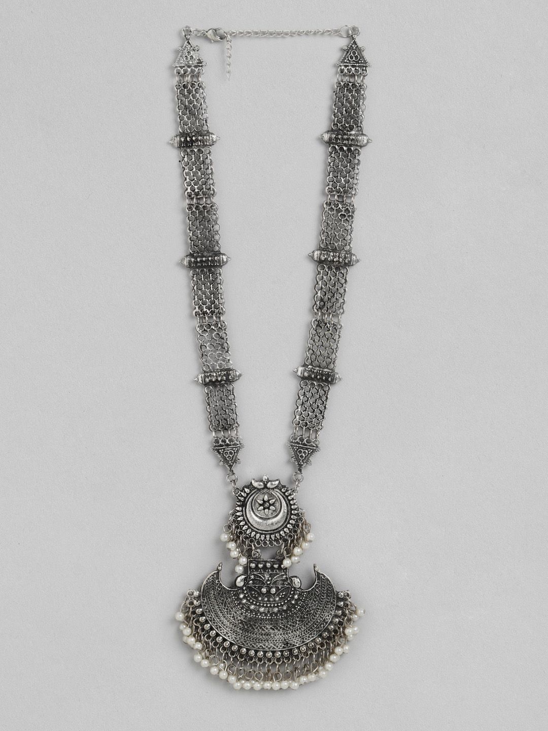 Anouk Silver-Toned Oxidised Beaded Necklace Price in India
