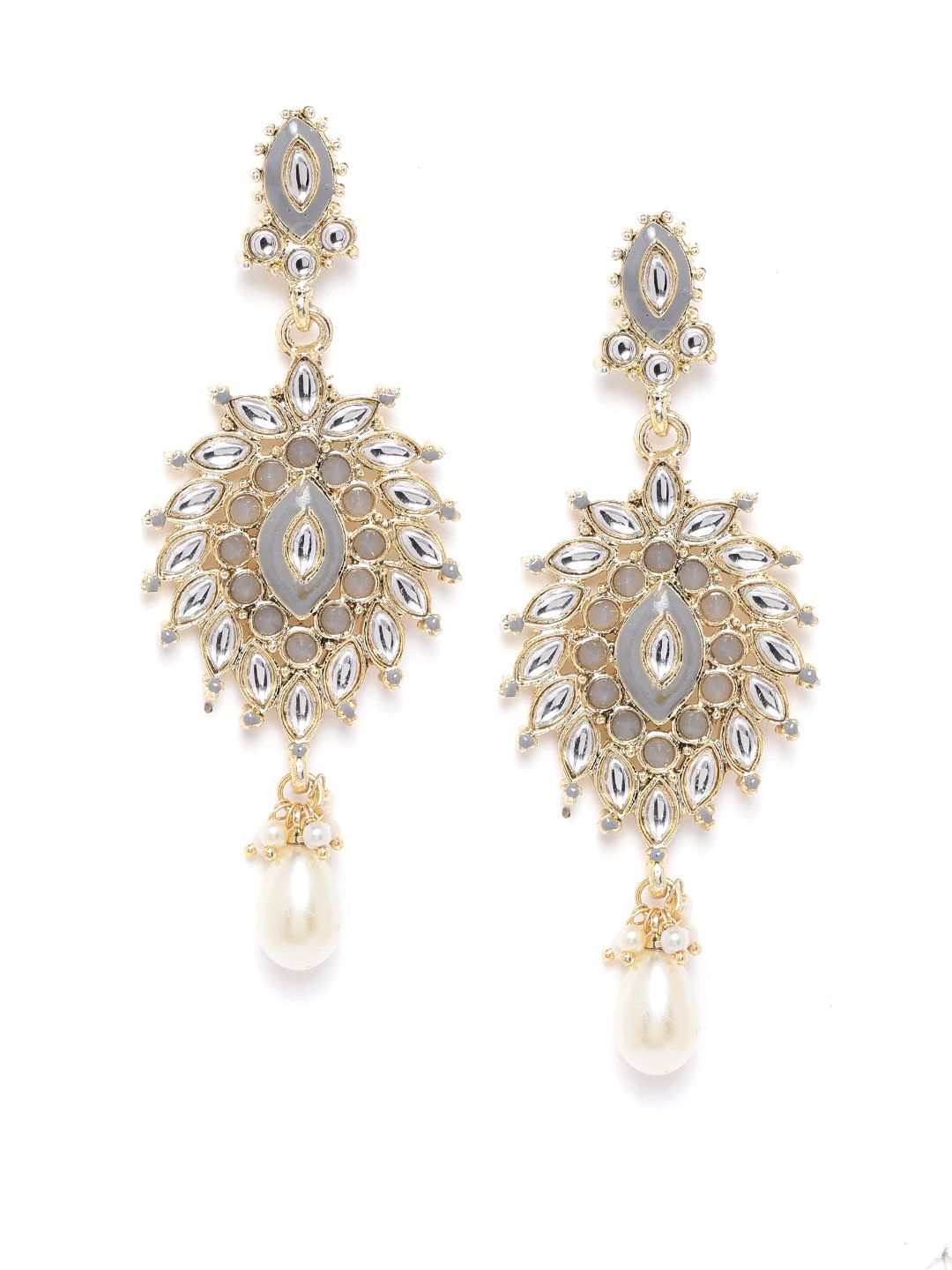 Anouk Grey Gold-Plated Stone-Studded Enamelled Needle Eye Classic Drop Earrings Price in India