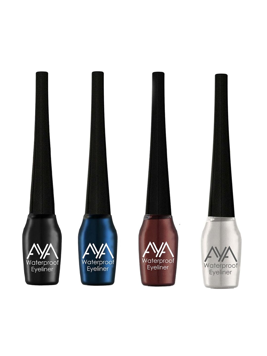 AYA Set of 4 Waterproof Eyeliners - Black - Blue - Silver- Brown 5ml each Price in India