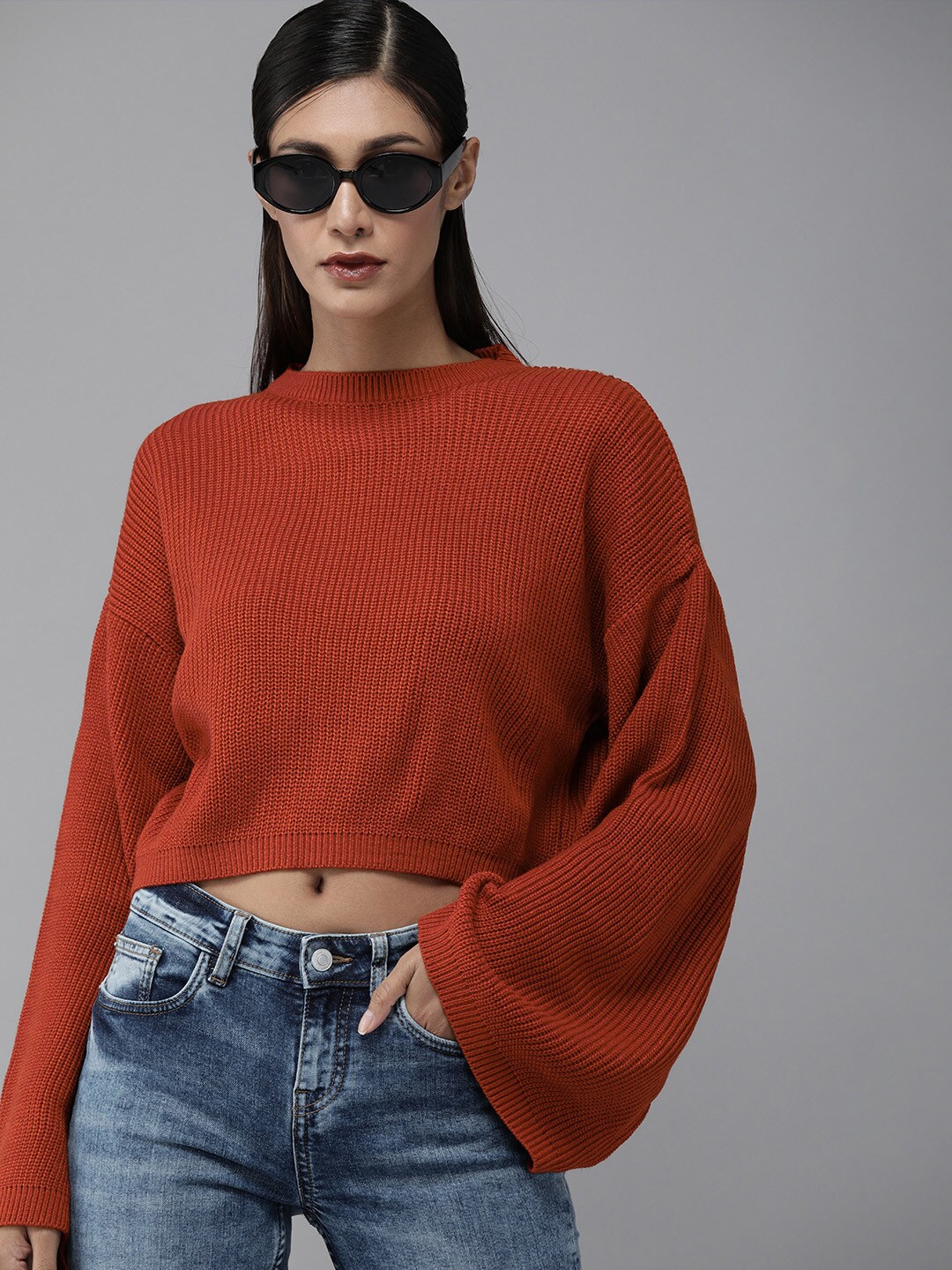 Roadster Women Red Self design Pullover Sweater Price in India